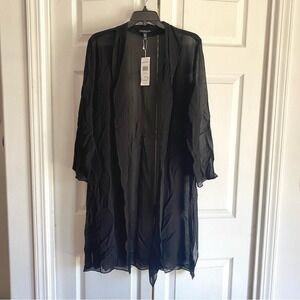 Eileen Fisher Sheer Silk‎ Georgette High Collar Jacket BLACK XS